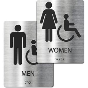 ADA-Mark Modern Restroom Sign for Business - 2PK ADA Compliant Braille Bathroom Sign with Easy Installation - 6" W x 8" H