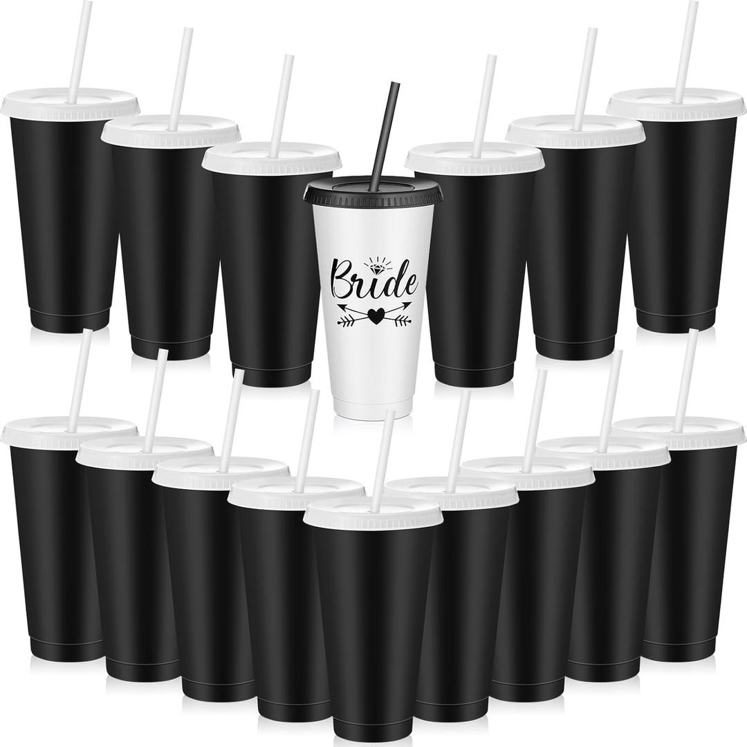 Skyley 16 Pcs Babe Bachelorette Cups Bachelorette Party Tumbler with Lids and Straws Bridesmaid Cups Bridal Cup Plastic Travel Mug for Wedding Bachelorette Party Supplies Gifts (White and Black)