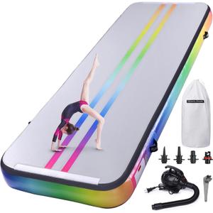 Inflatable Air Gymnastics Mat 13ft Tumbling Mats Training Mat Tumble Track Mats with Electric Air Pump for Home/Gym/Cheerleading/Beach/Outdoor Exercise (4 inches Thick) (RAINBOW)