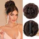 Messy Bun Hair Piece Human Hair Buns Hair Piece Claw Clip Bun Natural Curly Chignon Ponytail Fluffy Donut Updo Hair Pieces Messy Hair Buns Scrunchies for Women (Dark Brown)