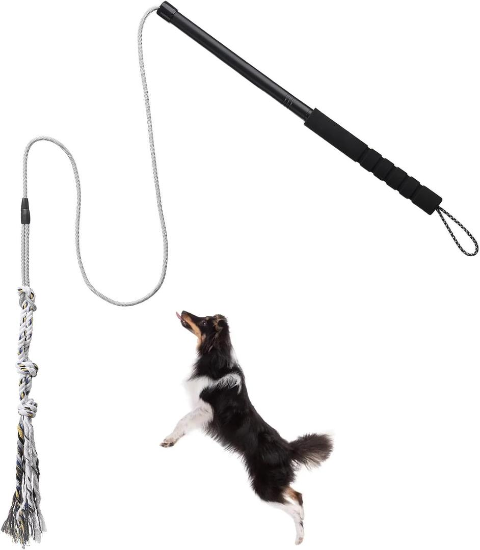 Flirt Pole for Small Medium Dogs,Interactive Chase and Tug of War Outdoor Dog Toys,Heavy Duty Dog Teaser Wand Chase Toys with Rope,Durable Flirt Stick Pole for Dogs Outside Agility Exercise & Training