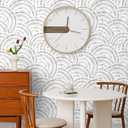 6 x Kitico Peel and Stick Wallpaper White and Grey Contact Paper - Geometric Semi-Circular Removable Self Adhesive for Bedroom Wall Furniture 17.3"x78.7"