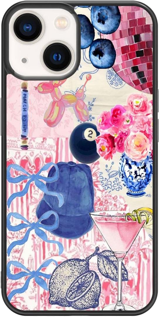 Aesthetic Collage Shockproof Protective Trendy Preppy Phone Case for iPhone 15 Cute Flower Bow Cover