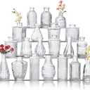 Glass Bud Vase Set of 20, Small Flower Vases, Glass Vases for Centerpieces, Vintage Home Table Decorations Bud Vases (20 Pcs, Clear)