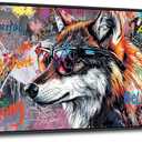JEAWA Framed Canvas Wall Art - 20x40 In Abstract Painting Decor, Inspirational Graffiti Wolf Pictures, Modern Street Art Prints for Bedroom Living Room Bathroom Home Decoration