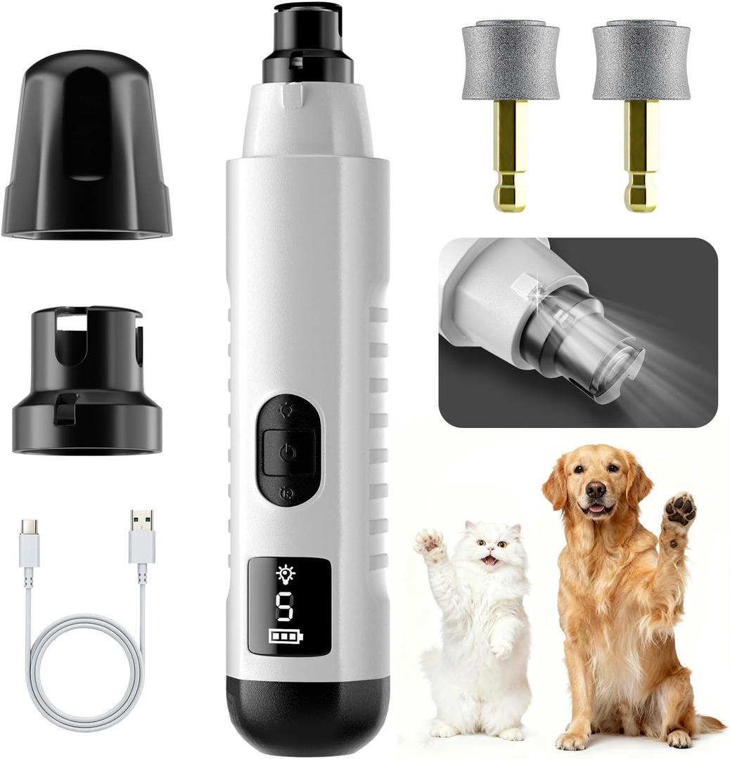2026 New Silent Groom Pro Pet Nail Grinder, 5-Speed Dog Nail Grinder with Led Light, 40 db Quiet Painless Paws Grooming for Small Medium Large Dogs & Cats, USB Rechargeable (White)