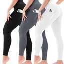 3 Pack Leggings for Women High Waisted - No See Through Tummy Control Cycling Workout Yoga Pants with Pockets Reg & Plus (White, XL)
