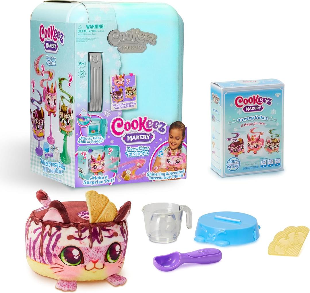 Cookeez Makery Freezy Cakez. Mix & Decorate Your Plush Best Friend! Place Your Cake Mix in The Freeze and Be Amazed When A Scented, Shivering, Interactive Plush Friend Comes Out