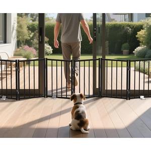 BFNN Metal Short Dog Gate, 16.5" High to Step-Over, Free Standing Foldable Pet Gate, Up to 72" Wide Puppy Fence for Stairs and Doorways, Indoor & Outdoor Use, No Drilling and No Assembly, Black