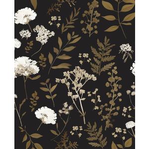 Laatse Dark Floral Wallpaper Peel and Stick Boho Wallpaper 17.5in x 118in Vintage Leaf Contact Paper Vinyl Waterproof Self Adhesive Leaf Botanical Wall Paper for Bedroom Walls Kitchen Cabinet (Bright White&Light Gold)