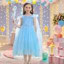 iTVTi Elsa Costume for Girls Toddler Elsa Dress Princess Halloween Birthday Outfit Blue Party Dress up with Accessories (Size 110)