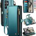Defencase Compatible with Samsung Galaxy S23 Ultra Case Wallet with RFID Blocking Card Holder for Women Men, PU Leather Magnetic Snap Flip Zipper Strap Phone Case Fit for Galaxy S23 Ultra 5G, Green (Fashion Blue Green)