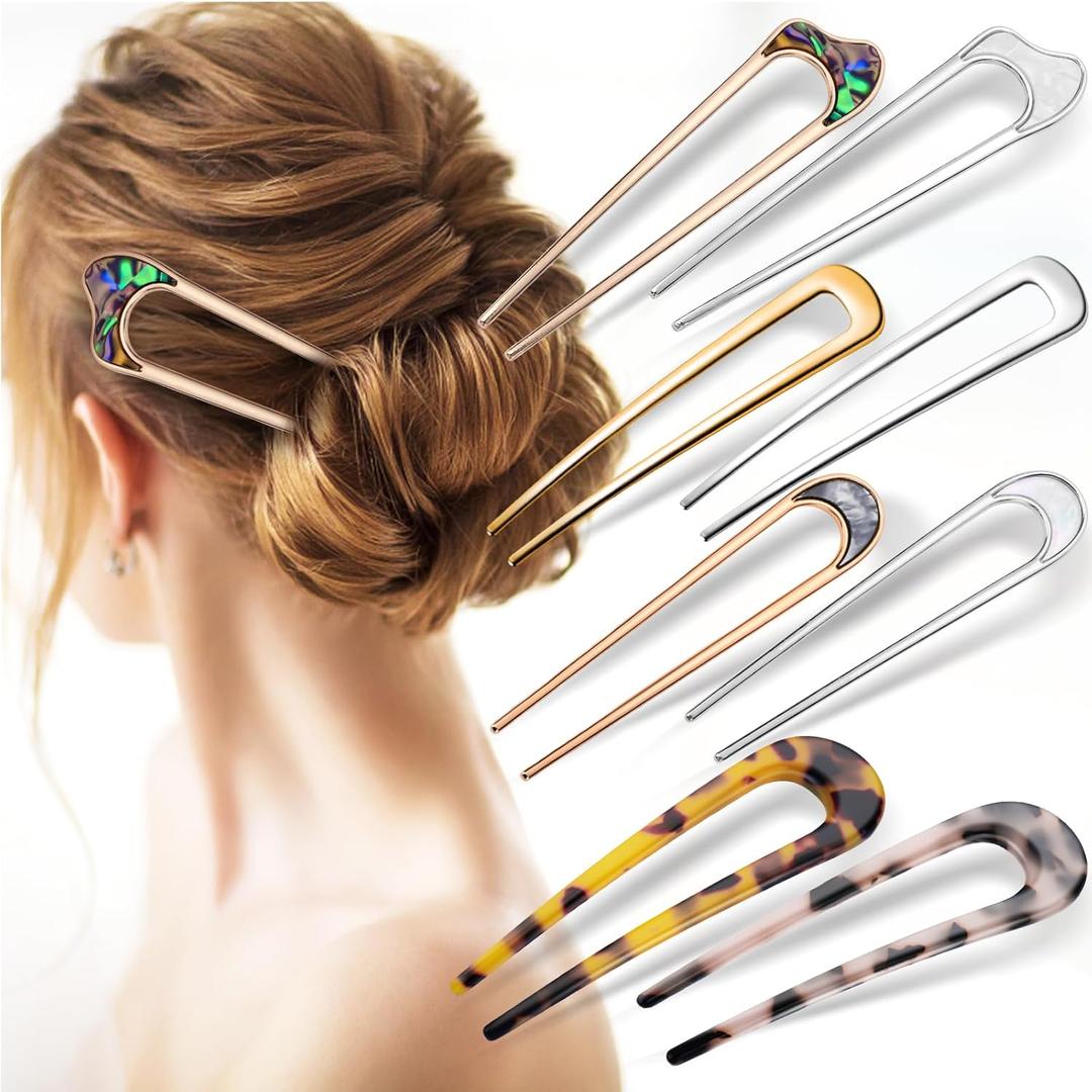 3 x 8pcs French Hair Pins for Women U Shaped French Twist Hair Pin Colourful U Vintage Fork Hairs Pin for Buns Women Girls Hairstyle Accessories for Girls