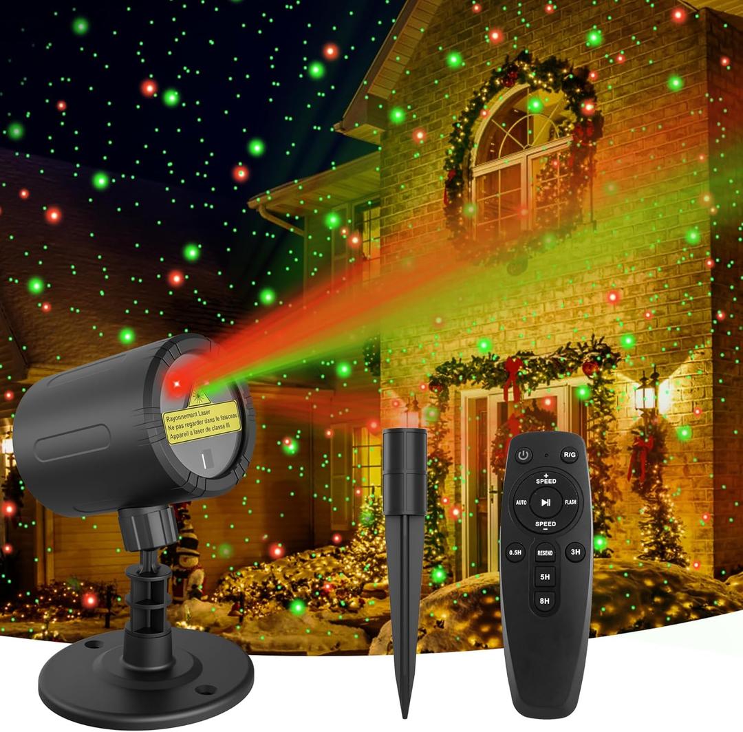 Christmas Projector Lights, ZBPP Star Show LED Lights Red and Green Outdoor IP65 Waterproof, 3 Modes RF Remote Control, Landscape Decoration for Xmas Yard Holiday Party