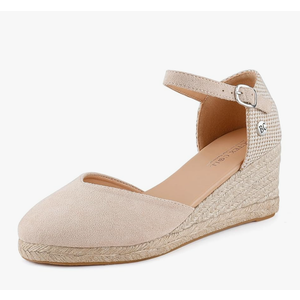 BCTEX COLL Women's Espadrilles Wedge Sandals Ankle Strap Platform Closed Toe Dressy Shoes, Size 6