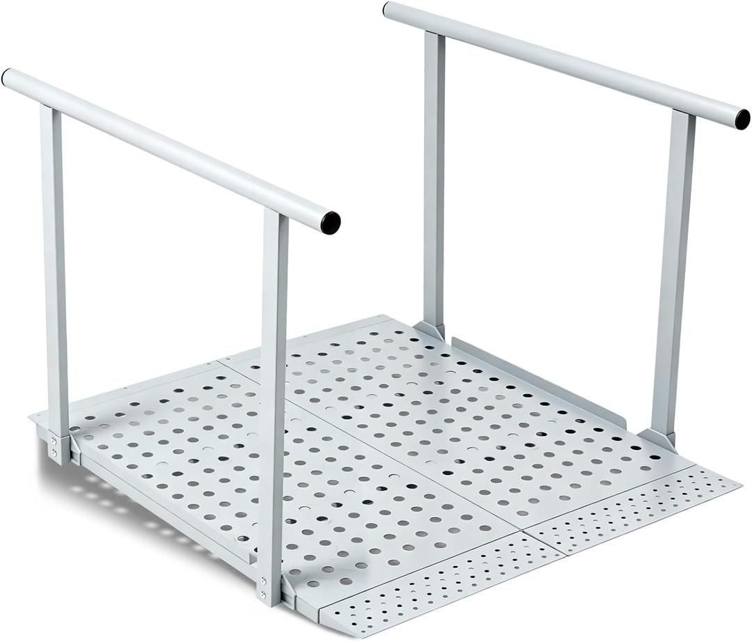 45”L x 33”W Heavy Duty Wheelchair Ramp with Handrails - 600 Lbs Capacity Portable Folding Handicap Ramp, Anti-Slip Adjustable Flap for Home Steps, Curbs & Doorways - Waterproof Rust-Proof