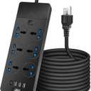 Universal Power Strip with 6 Oulets, 3 USB and 1 Type C, 6.5ft Extension Cord 3000W Universal Power Strip Surge Protector 110V-250V Extension Lead for Home Office Dorm Room (Black)