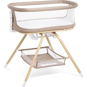 ANGELBLISS 3 in 1 Baby Bassinet, Rocking Bassinets Bedside Sleeper with Calming Motion, Portable Nest for Newborn Infant, Breathable Mesh (Khaki), Crib