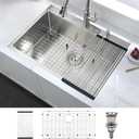 28 Inch Drop In Kitchen Sink Single Bowl, 28x22 Topmount 16 Gauge Stainless Steel Kitchen Sink Brushed Nickel Deep Basin 28x22x10