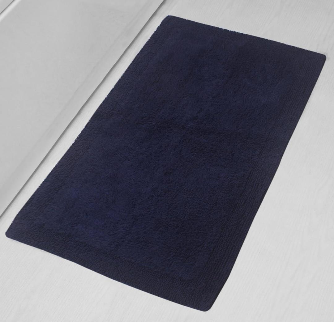 Home Weavers Luxury Collection 100% Reversible Cotton Bathroom Rugs Set, Washable Rug, Soft Cotton Extra Soft and Absorbent Bath Rug, Bath Mat Set, Bath Floor Mat Non Slip, 24"x40" Rectangle, Navy