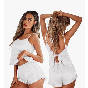 Ekouaer Womens Pajamas Set 2 Piece Satin Sleepwear Lingerie Soft Silk Pjs Cami Top and Shorts Sleep Camisole Nightwear, Small