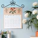 Calendar Hanger for Wall 13.8 Inch Metal Wire Scroll Black Calendar Frame with Six Expansion Screws and Transparent Adhesive Hooks Frame for Classroom Home Office Wall(Flower)