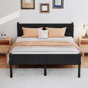 Metal Bed Frame,14Inch Queen Size Bed Frame with Storage Space,Heavy Duty Sturdy Mattress Foundation,Easy Assembly,No Box Spring Needed,Black Queen