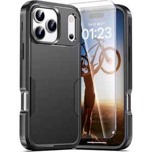 for iPhone 17 Pro Case, 2X Screen Protector, Anti-Drop, 3‑Layer Military Grade Shockproof, Heavy Duty Protective Phone Cover, 6.3-Inch, Black