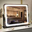 FENNIO Vanity Mirror with Lights 22"x17", LED Lighted Makeup Mirror, Large Makeup Mirror with Lights, Touch Screen with 3-Color Lighting, Led Mirror Makeup, Dimmable, for Vanity Desk Tabletop, Bedroom, Black