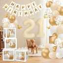 21 Birthday Decorations for Her - 66pcs Balloons Birthday Banner Decorations Kit for Women with Number 21 Foil Balloon, White Gold Balloons & Butterfly Decals