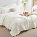 CozyLux King Size Comforter Set Ivory Seersucker 7 Pieces Bed in a Bag King Comforter Set with Sheets, Luxury Soft Bedding Sets with Down Alternative Comforter, Sheets, Pillowcases & Shams All Seasons