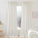 RYB HOME 108 inch Curtains - Flax Linen Blend Semi Sheer Light Glare Filtering Extra Long Drapes for Living Room Dining Doorway Farmhouse Office Sunroom, Linen, Wide 52" by Long 108", 2 Panels