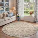 jinchan Torino Classic Floral Round Rug 6ft, Vintage-Inspired Neutral Design 6Circle Rug, Machine Washable Ultra-Thin Low-Pile Non-Slip Indoor Carpet for Bedroom Living Room Entryway, Taupe