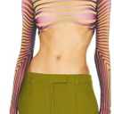 Kasopp Women Y2k Mesh Two Piece Outfits Sexy Print See Through Long Sleeve Top High Waist Pants Club Set, L