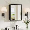 TokeShimi 14 x 18 Recessed Medicine Cabinet, Assembly Required, Black Bathroom Medicine Cabinet with Mirror, Stepless Adjustable Shelves, Tempered Glass, Beveled Aluminum Frame