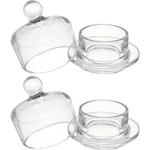 EATAKWARD 2Pcs 3.4" Mini Glass Butter Dish Set with Lid, Cute Butter Holder Tray with Cover, Ideal for Kitchen, RV, Dorm, or as a Gift