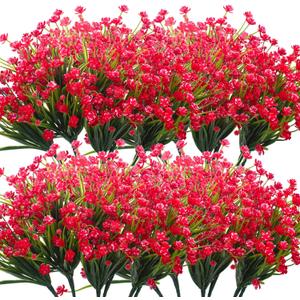 Grunyia Artificial Flowers, 20 Bundles Outdoor Fake Flowers for Decoration UV Resistant Faux Plastic Plants Garden Porch Window Box Dcor(Red)