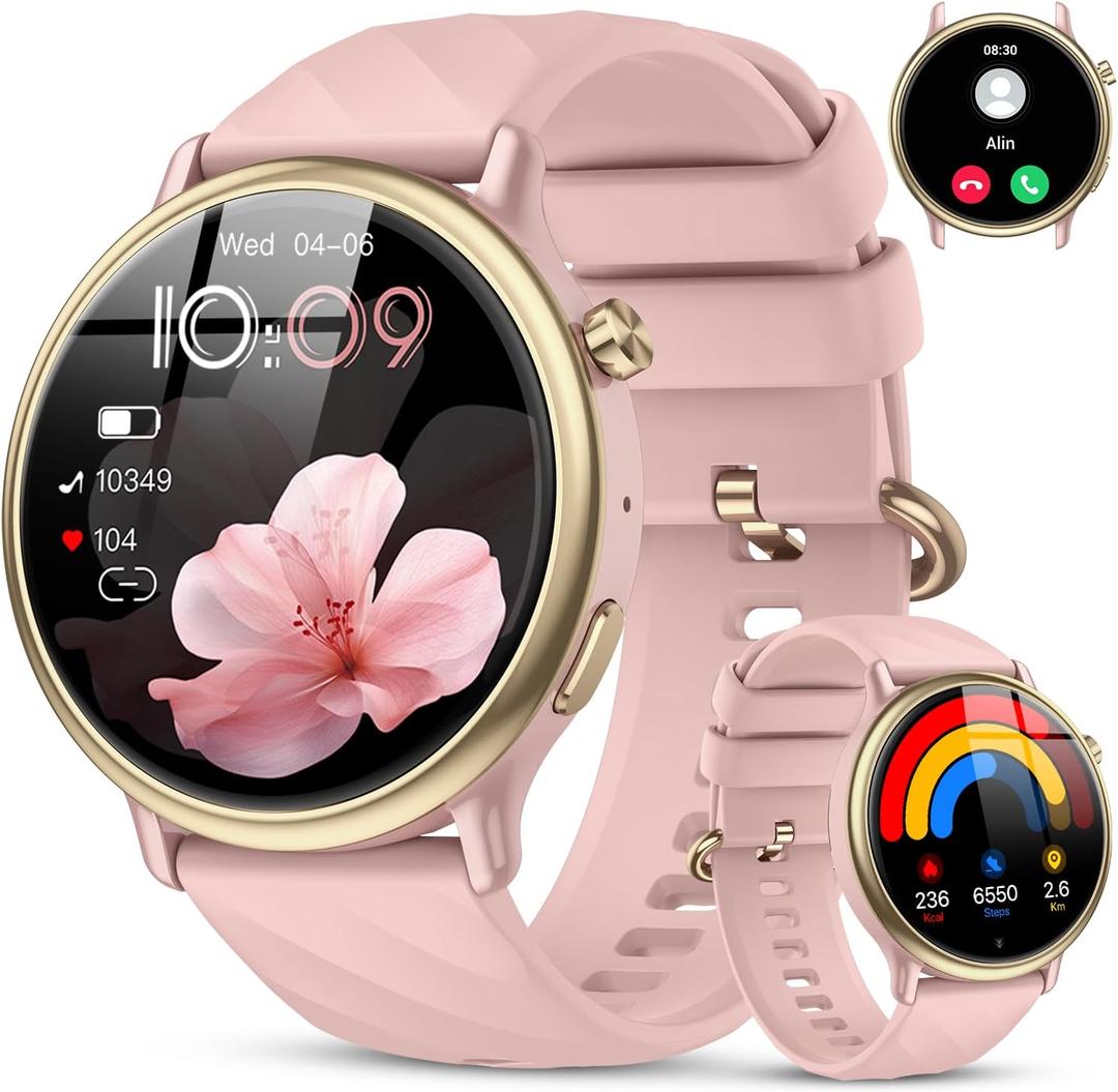 Smart Watch for Women Fitness Tracker: Waterproof Running Digital Mens Watches Make Answer Call Smartwatch for Android Phone iPhone Samsung Compatible Sleep SpO2 Heart Rate Monitor Step Pedometer (Pink)