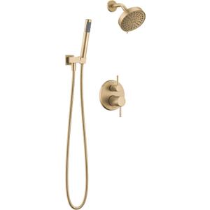 Delta Modern Round Shower System Faucet Set, Brushed Gold 6-inch Shower Head and Handle Set, Valve Trim Kit, Champagne Bronze T342704-CZ (Valve Not Included)