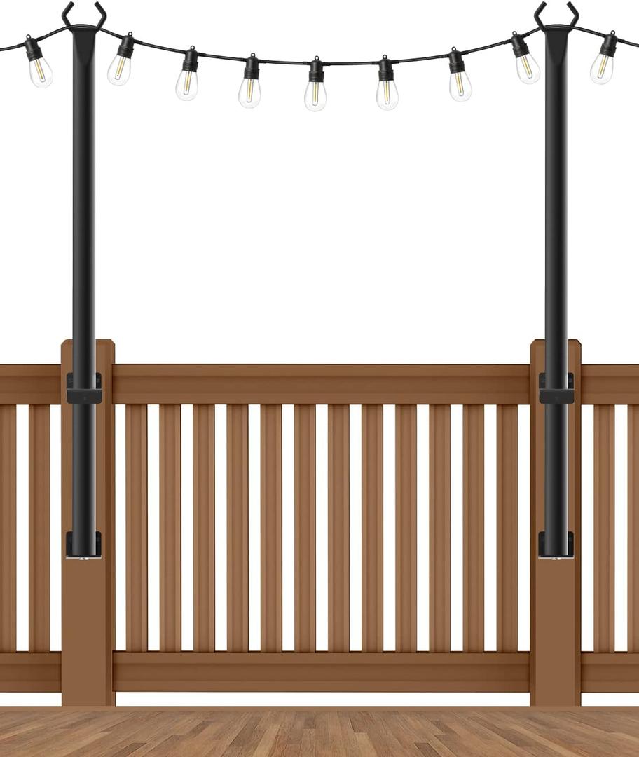 2 Pack 5Ft String Light Poles,Outside String Lights,Outdoor Light Poles,Metal Poles Stand for Patio, Backyard, Deck