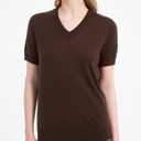 Women's 100% Merino Wool Sweaters Short Sleeve V Neck Sweater T-Shirt Business Summer Pullover Tops Vacation Outfits (Brown, L)