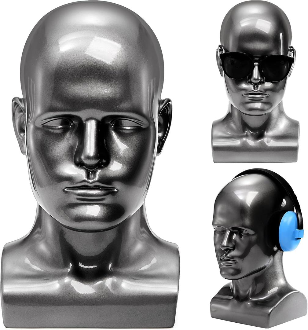 Peohud Male Mannequin Head, Professional Manikin Head, Bald Training Head for Display Wigs, Hats, Sunglasses, Headphone