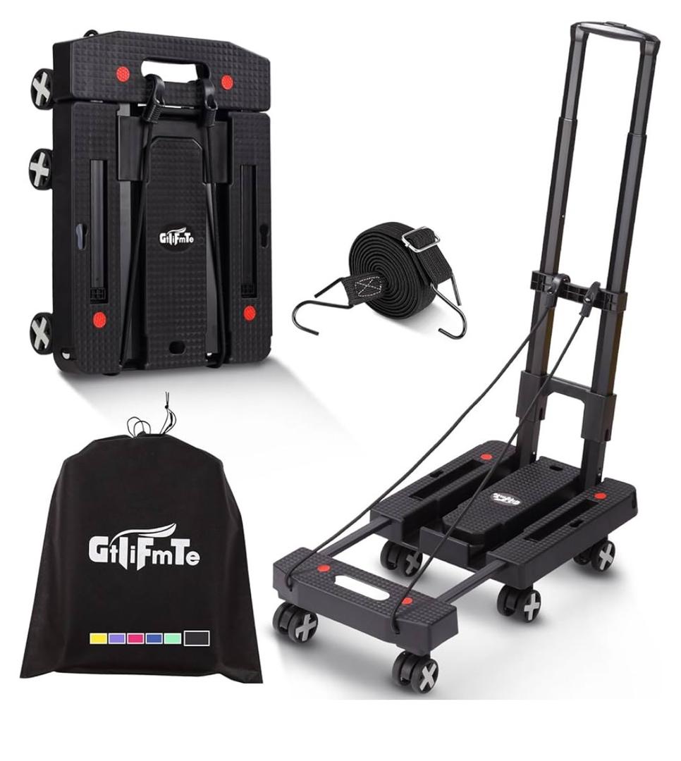 Folding Hand Truck Lightweight Hand Truck Dolly Foldable,Luggage cart with 6 Rotate Wheels, Utility Cart with Adjustable Handle,Collapsible Dolly for Moving (Purple)