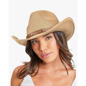 FURTALK Straw Cowboy Sun Hats for Women Men Western Cowgirl Hats with Wind Lanyard UPF 80+ Beach Hat M/L