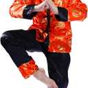 PGOND Boys Red Traditional Chinese Dragon Kung Fu Outfit Costume With Hat (Medium)