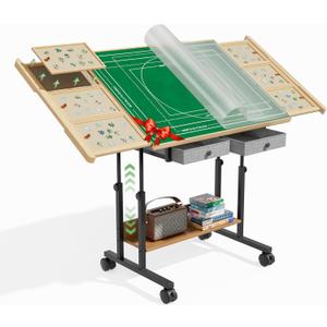 CODACE Puzzle Table with Drawers - 1500 Pieces Jigsaw Puzzles Table for Adults, Tilting Puzzle Board with 6 Sorting Trays and Cover, Tables with Adjustable Height Leg and Wheel, Puzzle Lover's Present