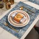 Vintage Boho Navy Blue Ethnic Placemats Set of 4 12x18 Inch, Distressed Boho Blue Table Mats Washable Placemat for Home Party Kitchen Dining Room Decoration