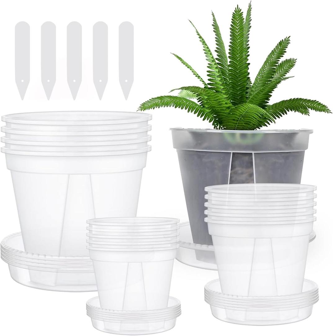 3-Pack Clear Plant Pots with Drainage Transparent Planters for Healthy Roots & Optimal Growth Ideal for Indoor & Outdoor Gardens with Matching Trays