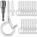 36 PCS Q-Hanger Hooks, Screw Hooks for Outdoor String Lights, Safety Buckle Design Cup Eye Hook for Hanging Christmas Lights, Plants, Mounted on Wall Ceiling, Include 1 Wing Nut Driver, White