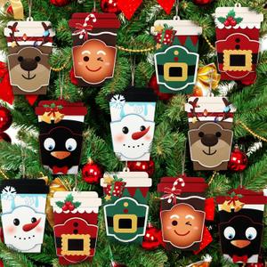 Motiskyy 12 Pcs Christmas Gift Card Holder Christmas Ornaments Cup Shaped Wood Gift Card Holder Thank You Gifts Xmas Gifts Xmas Decor for Winter Holiday Party Supplies